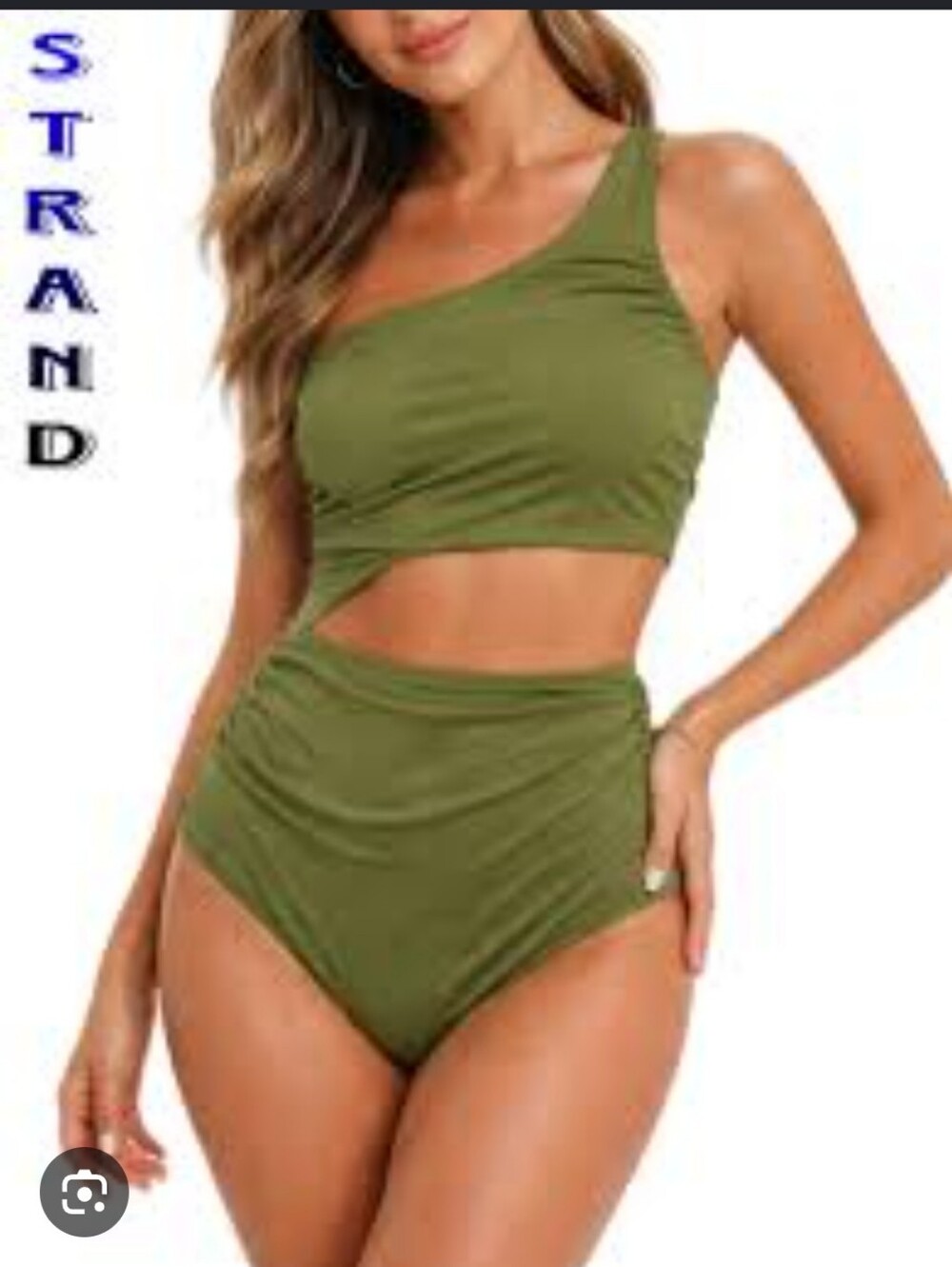 🚨 NWT Women’s One-Shoulder Cutout High-Waist Swim Set - Olive
